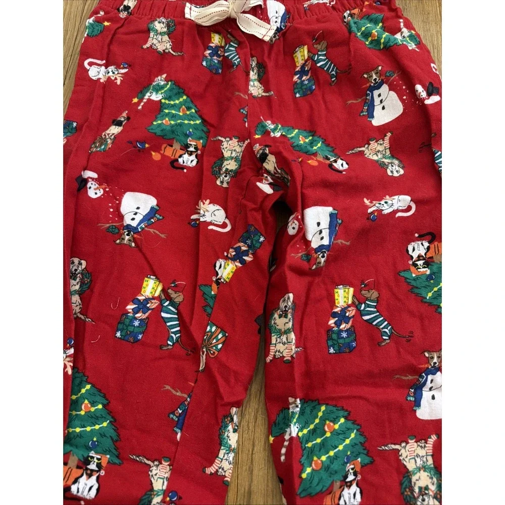 Old Navy Size Xs Dog & Cat Christmas Themed Flannel Pajama Bottoms Red Long